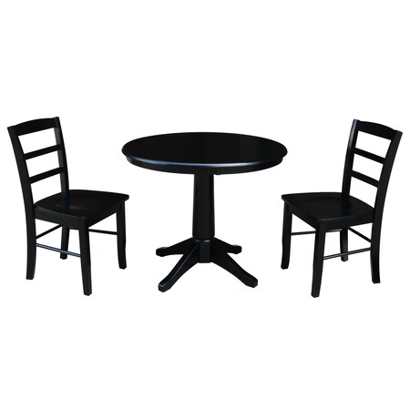 International Concepts Round 36 in Round Top Pedestal Table, with 2 Madrid Chairs, Black, 36 in W, 36 in L, 28.9 in H K46-36RT-27B-C2-2